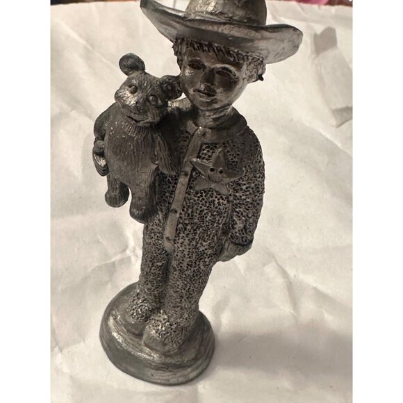Vintage Michael Ricker Pewter Cowboy  Sheriff Boy With Bear Figurine - Picture 9 of 10